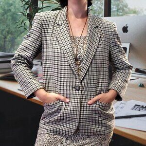 Sag Harbor Houndstooth Career Blazer Black, White, Grey Size 10